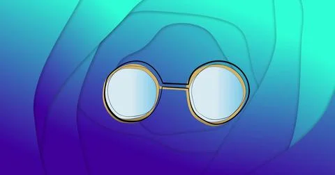 Image of changing spectacles and sunglasses over blue abstract liquid background Stock Illustration