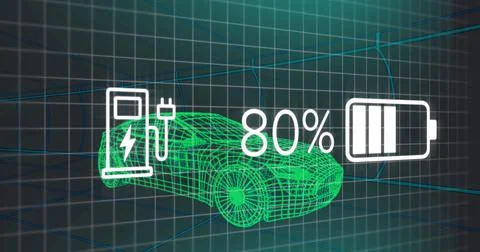 Image of charge status data on electric vehicle interface, over 3d car model Stock Illustration