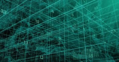 Image of charts and data processing over 3d grid Illustrazione stock