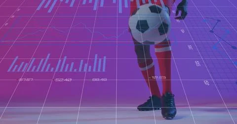 Image of charts and data processing over legs of african american male foot.. 写真素材