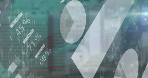 Image of charts and graphs processing data on dark green background Stockfoto's