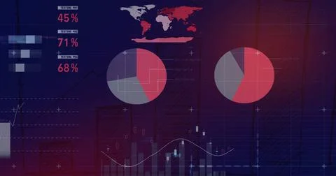 Image of charts and graphs processing data on interface screen 스톡 사진