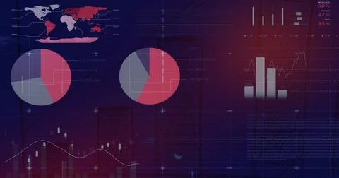 Image of charts and graphs processing data on interface screen Foto stock