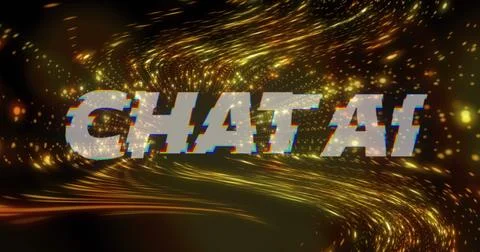 Image of chat ai text over dynamic abstract pattern over black background Foto stock