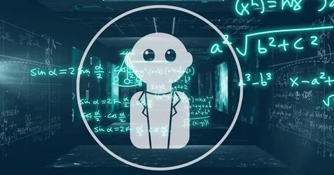 Image of chat bot, ai text and mathematical data processing Stock Illustration