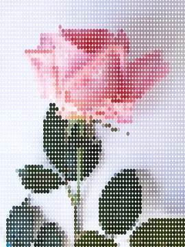 Image in checkered boxes for creativity "rose with leaves" on a light background Stock Illustration
