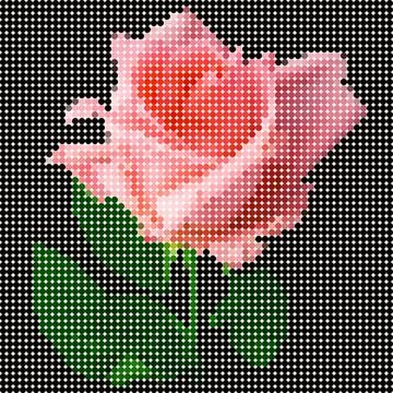 Image in checkered boxes for creativity "rose with leaves" on a black background 스톡 일러스트