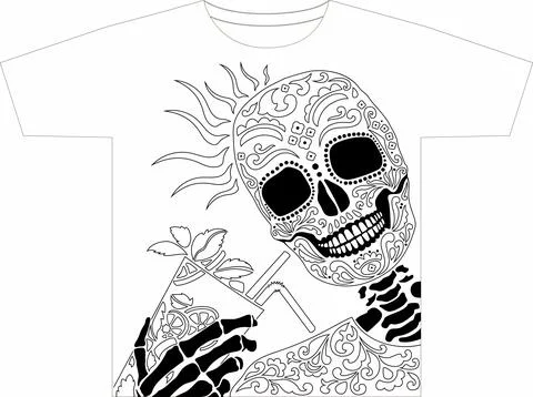 Image of a cheerful skeleton for printing on a T-shirt Stock Illustration