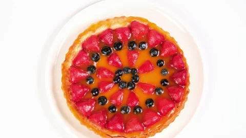 Image of cheesecake with berries on white background, top view. Stock Footage 282963139