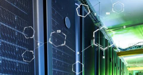 Image of chemical data processing over computer servers Stock Photos