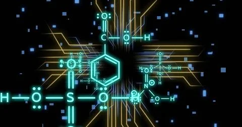 Image of chemical digital data processing over computer circuit board Stock Photos