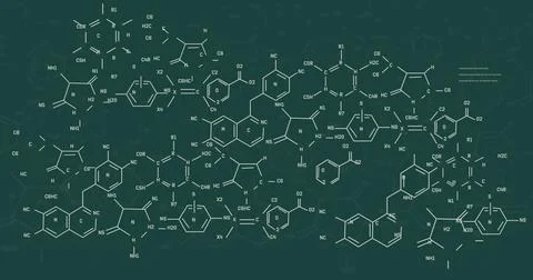 Image of chemical formula and data processing on green background イラスト素材