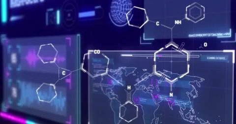 Image of chemical formula over data processing on blue background Stock Illustration