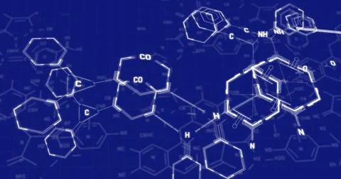 Image of chemical formulas on blue background 스톡 사진