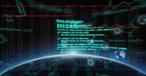 Image of chemical structures and data processing against glowing light spot over Stock Photos