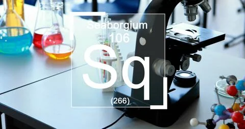 Image of chemistry elements icons over beakers on desk 스톡 일러스트
