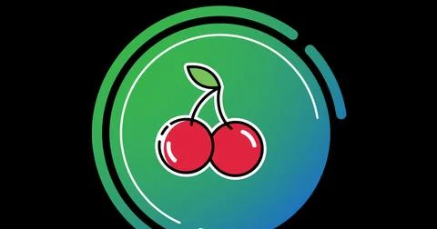 Image of cherry icon over green gradient banner against black background Foto stock