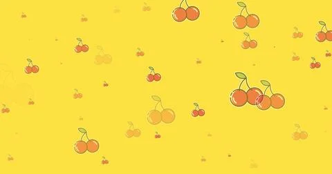 Image of cherry icons over yellow background Stock Illustration