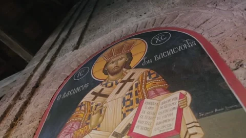 An image of Christ, in a monastery in Greece. Video stock 150600409