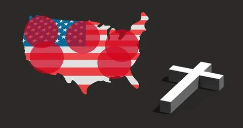 Image of christian cross over map with flag of usa Ilustração Stock
