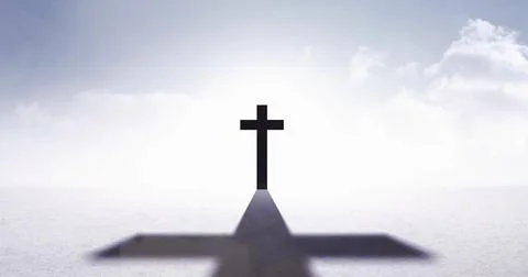 Image of christian cross with shadow over sky with clouds Stock Illustration