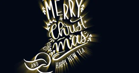 Image of christmas greetings text over snow falling on black background Ilustração Stock
