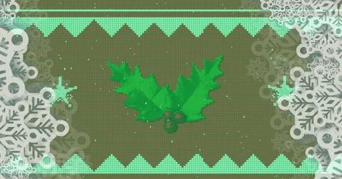 Image of christmas pattern and decorations on green background Stock Photos