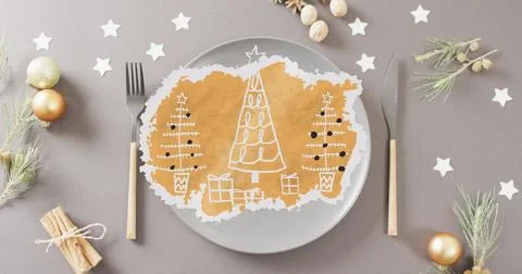 Image of christmas place setting with decorations Stock Illustration