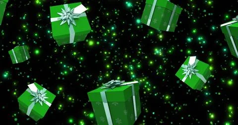 Image of christmas presents falling and glowing spotlights Stock Illustration