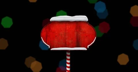 Image of christmas red sign with copy space and fairy lights flickering over Stock Illustration