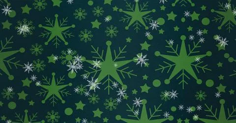 Image of christmas snowflakes falling over dark blue background with snoflake Stock Illustration