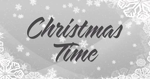Image of christmas time text and snow falling over winter scenery Ilustração Stock