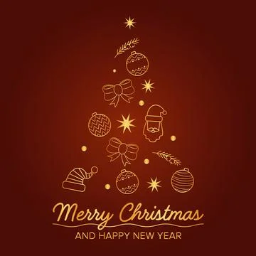 Image of christmas tree is composed of branch, star, snowflake, glass balls Stock Illustration