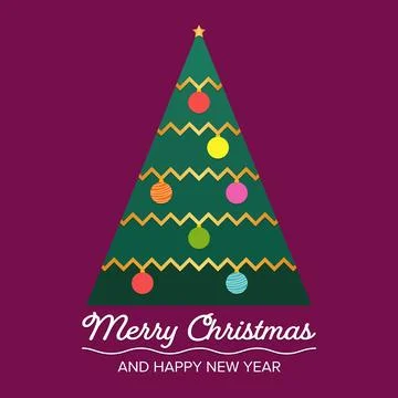 Image of christmas tree is composed of star, glass balls and gold garland Stock Illustration