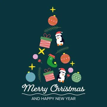 Image of christmas tree is composed of star, candy, glass balls, giftbox Stock Illustration