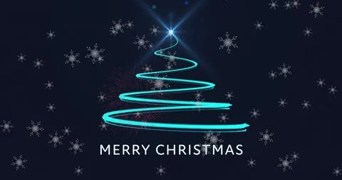 Image of christmas tree decoration over stars falling on black background Stock Illustration