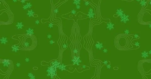Image of christmas tree formed with white ribbon and snow falling Stock Photos