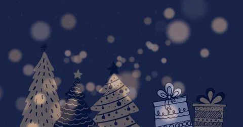 Image of christmas tree pattern over lights and dark background Stock Illustration