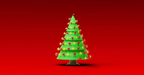 Image of christmas tree spinning on red background Stock Illustration
