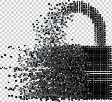 Image of chrome cubes forming broken padlock symbol Stock Photos