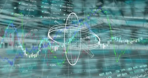 Image of circle and financial data processing Stock Photos