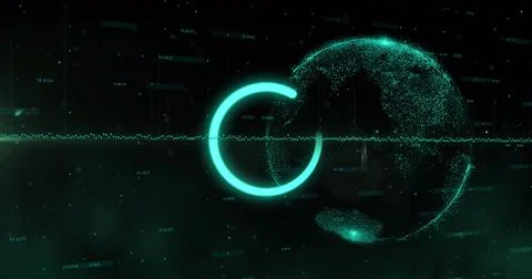 Image of circle with data processing over globe and dark background Stock Photos
