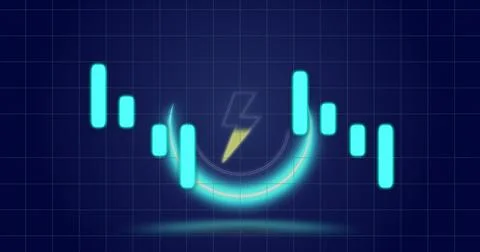 Image of circle with flash over digital screen with financial graphs Ilustração Stock
