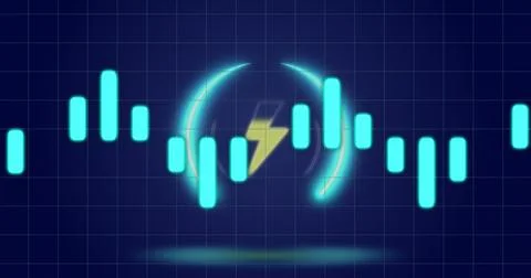 Image of circle with flash over digital screen with financial graphs Ilustração Stock