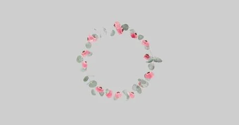 Image of circle of flowers spinning in hypnotic motion on grey background Stock Illustration
