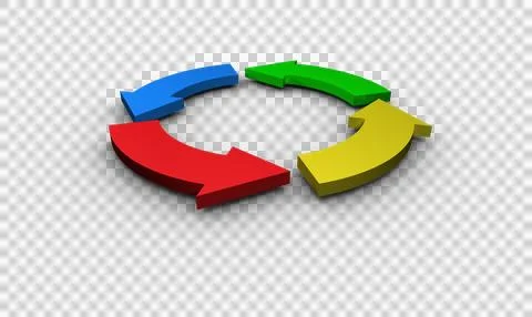 Image of a circle of four primary coloured arrows Stock Photos
