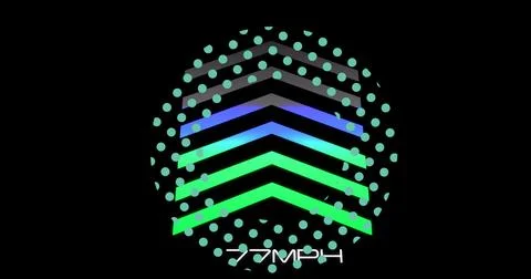 Image of circle made of green dots and speedometer on black background Stock Illustration