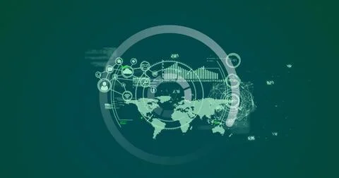 Image of circle moving over financial data processing on green background Stock Illustration