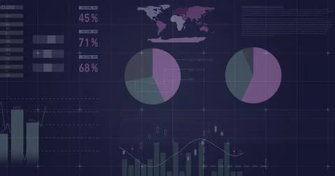 Image of circle over digital screen with financial graphs and data Ilustração Stock