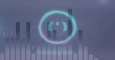 Image of circle with power button over digital screen with financial graphs Stock Photos